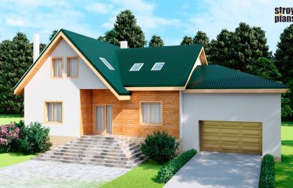 Проект мансардного дома с гаражом на 2 машины N31