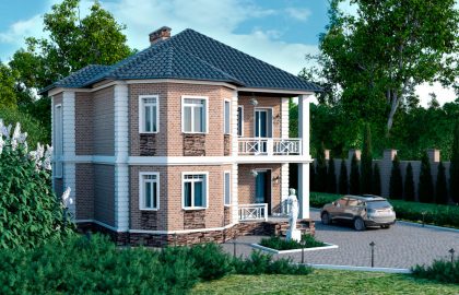 Проект двухэтажного дома с эркером и балконом Е-158