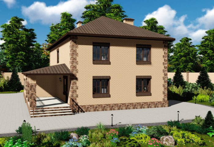 Проект двухэтажного дома 200 м2 из пеноблоков Е-196 Проект двухэтажного дома 200 м2 из пеноблоков Е-196