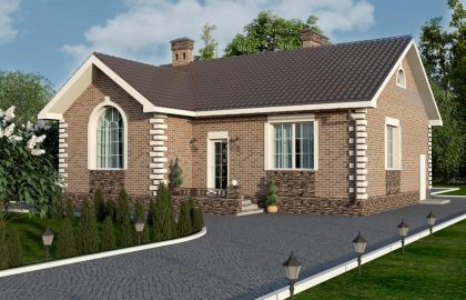 Проект одноэтажного г-образного дома E-91