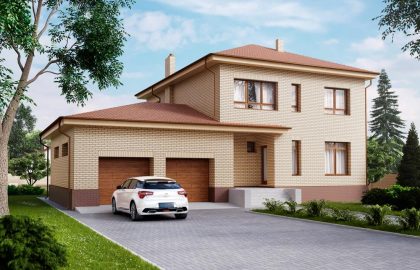 Проект двухэтажного дома с гаражом на две машины N24-2