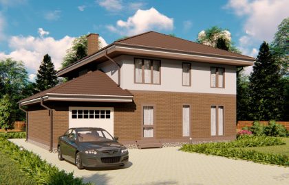 Проект двухэтажного дома 12 на 12 с гаражом N24