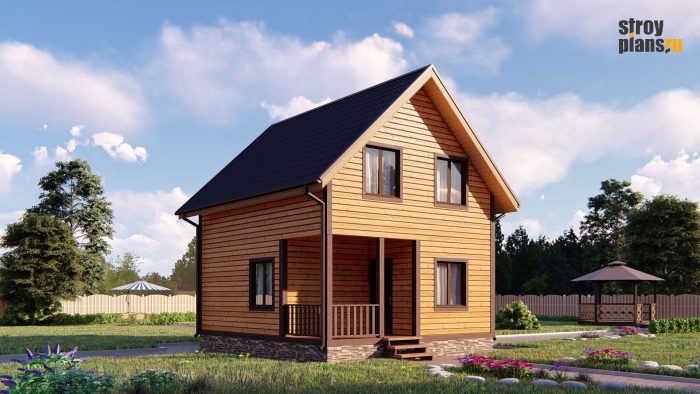 Проект одноэтажного дома из бруса с мансардой 6х7 DB-12
