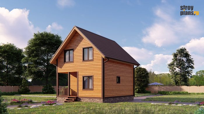 Проект одноэтажного дома из бруса с мансардой 6х7 DB-12