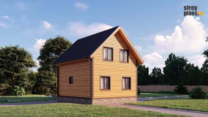 Проект одноэтажного дома из бруса с мансардой 6х7 DB-12