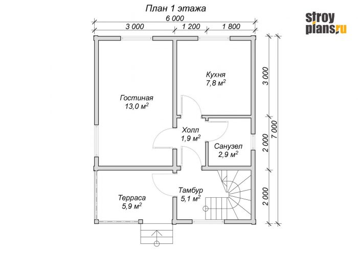 Проект одноэтажного дома из бруса с мансардой 6х7 DB-12
