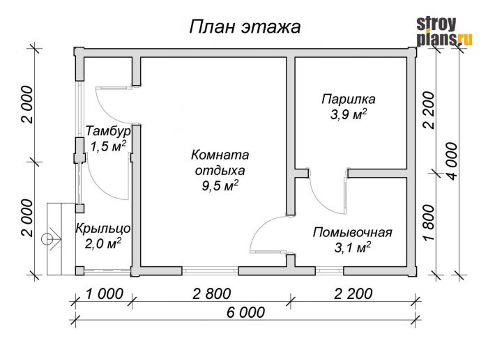 Проект бани 6 на 4 из клееного бруса – BB-2 Проект бани 6 на 4 из клееного бруса – BB-2