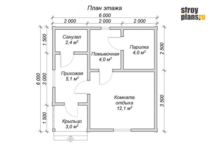 Проект бани 6 на 6 из бруса – BB-7 Проект бани 6 на 6 из бруса – BB-7