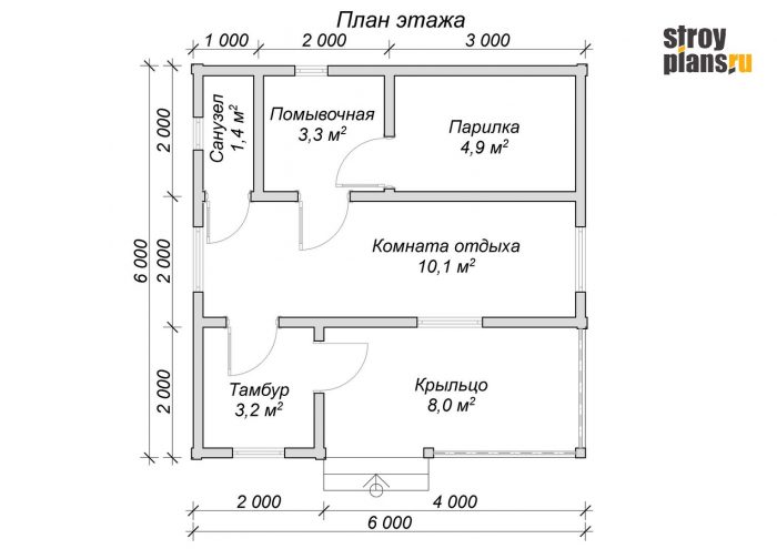 Проект деревянной бани 6 на 6 из бруса – BB-12 Проект деревянной бани 6 на 6 из бруса – BB-12