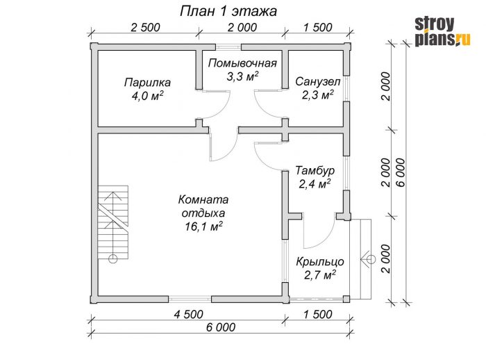 Проект бани 6 на 6 из бруса со спальней – BB-13 Проект бани 6 на 6 из бруса со спальней – BB-13