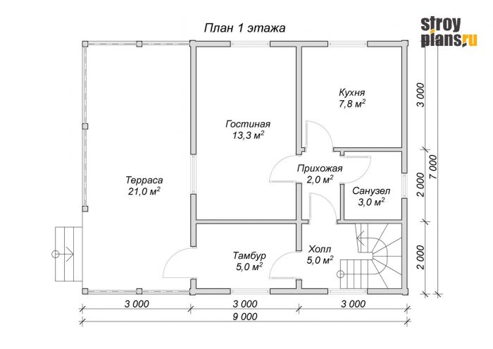 Проект мансардного дома из бруса 9х7 DB-13