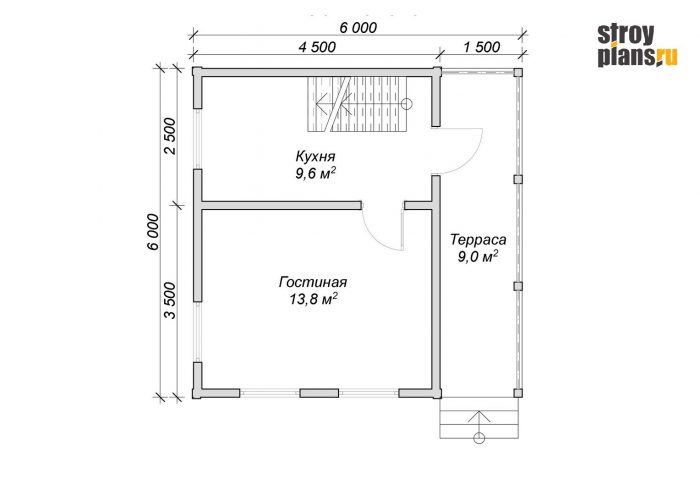 Проект дома из бруса 6х6 с террасой DB-34