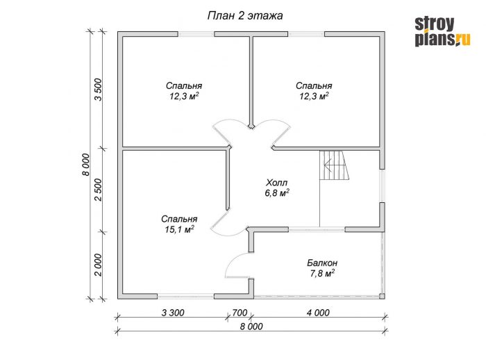 Проект дома из бруса 8х8 с балконом DB-29 Проект дома из бруса 8х8 с балконом DB-29
