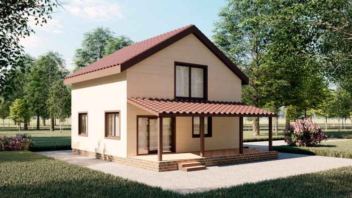 Проект небольшого дома 9 на 8 с террасой ND1